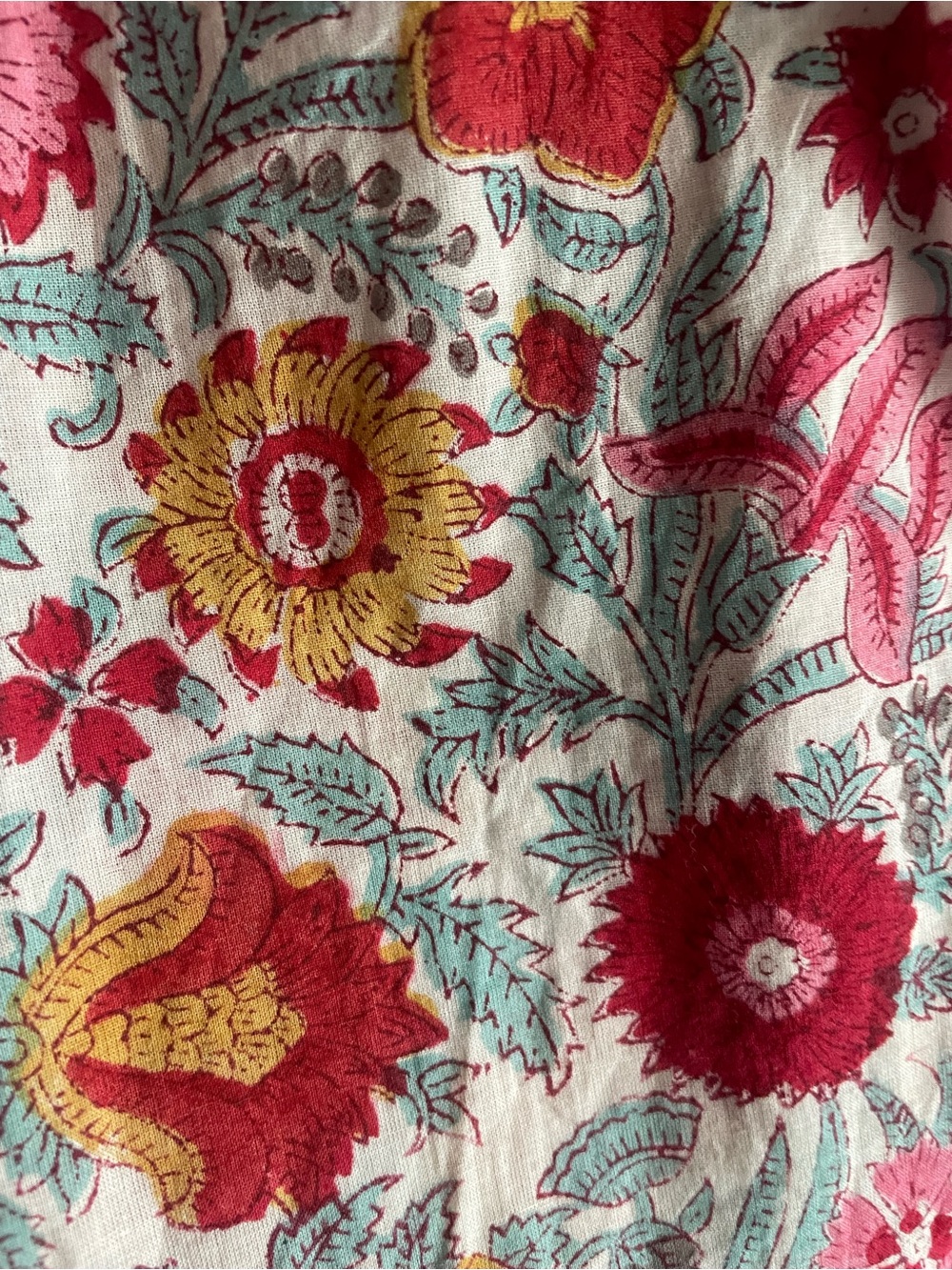 Handblocked Floral Maxi Dress with Tie Front - Pink & Orange - Picture 5 of 5